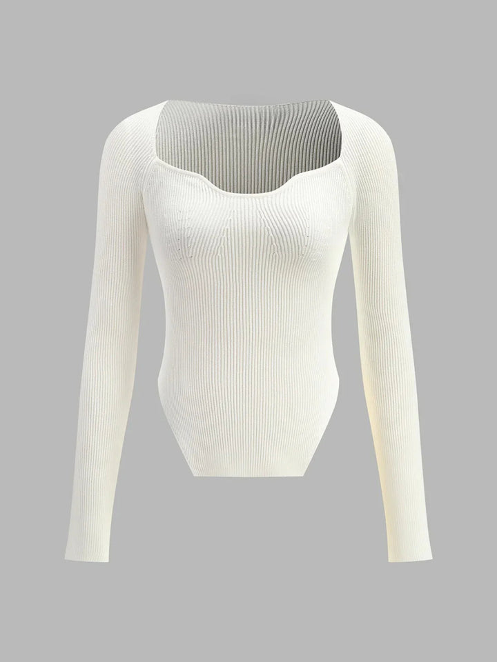 Elegant Sweetheart Long Sleeve Knit Top