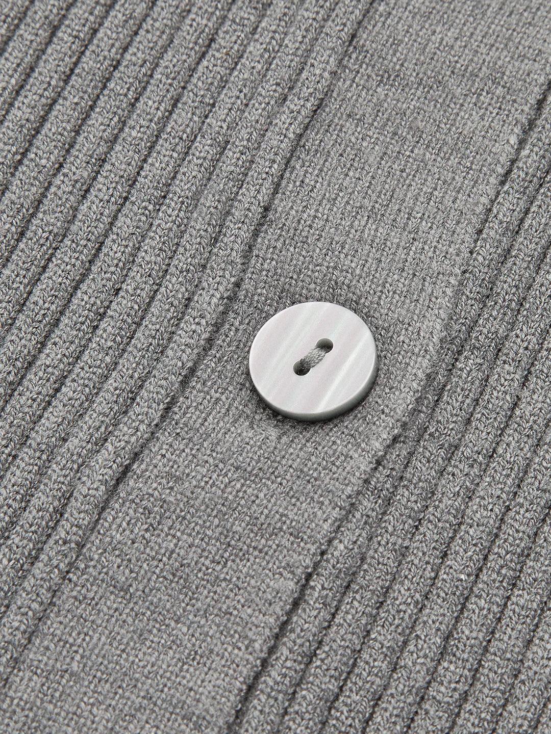 Oldmoney Style Ribbed Lapel Slim Cardigan