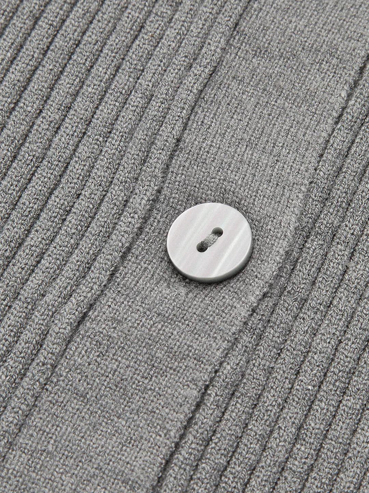 Oldmoney Style Ribbed Lapel Slim Cardigan