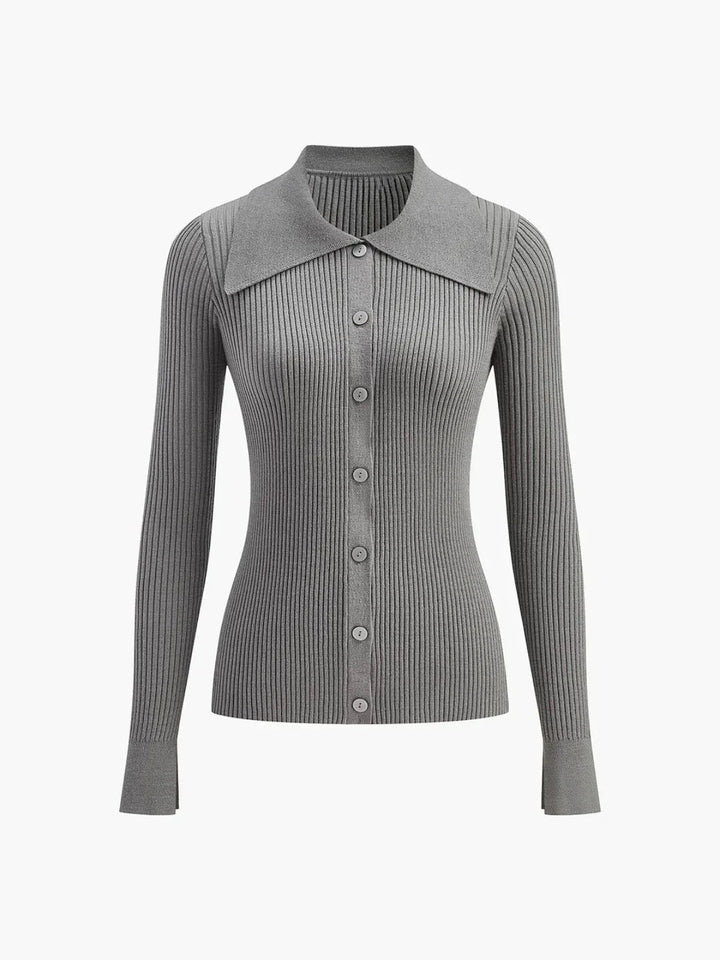 Oldmoney Style Ribbed Lapel Slim Cardigan