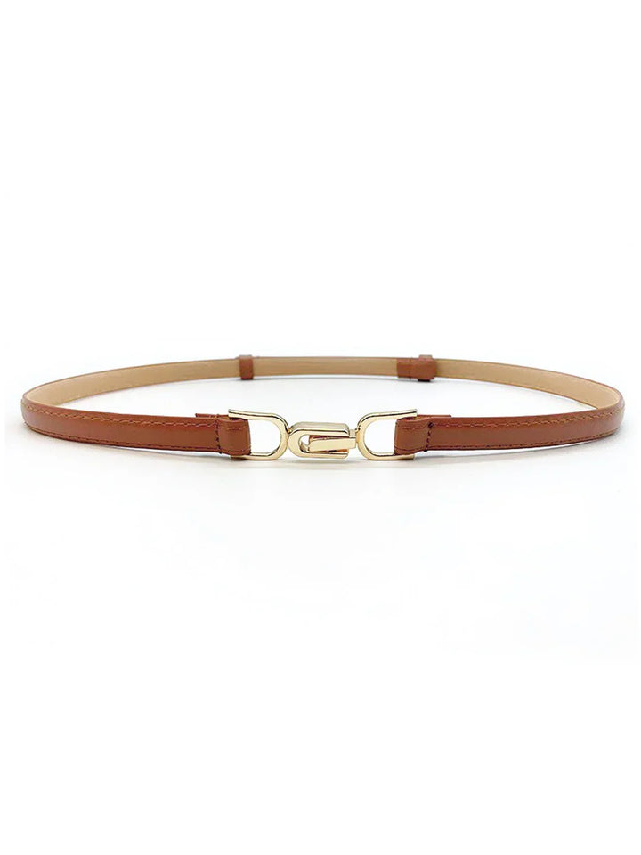 Minimalist Black Waist Belt with Gold Chain-Link Detail