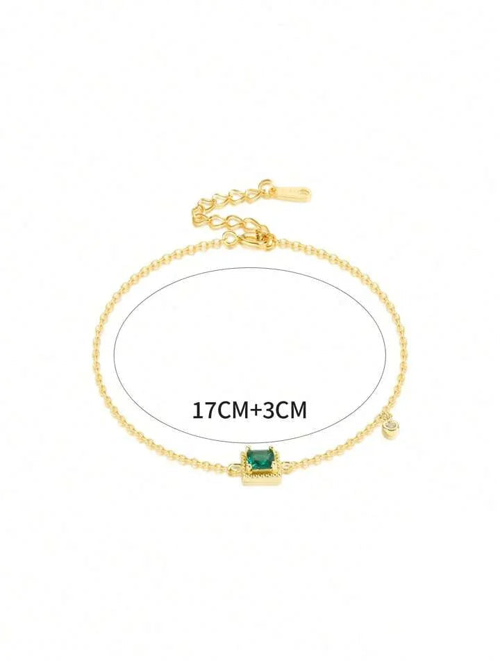 Emerald Accent Dainty Gold Bracelet