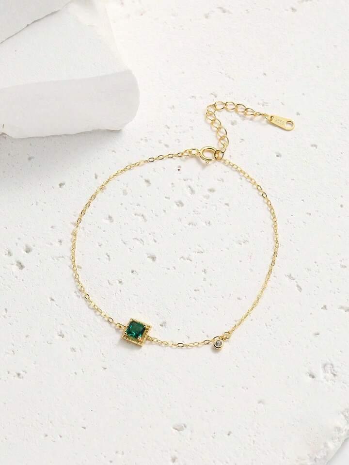 Emerald Accent Dainty Gold Bracelet