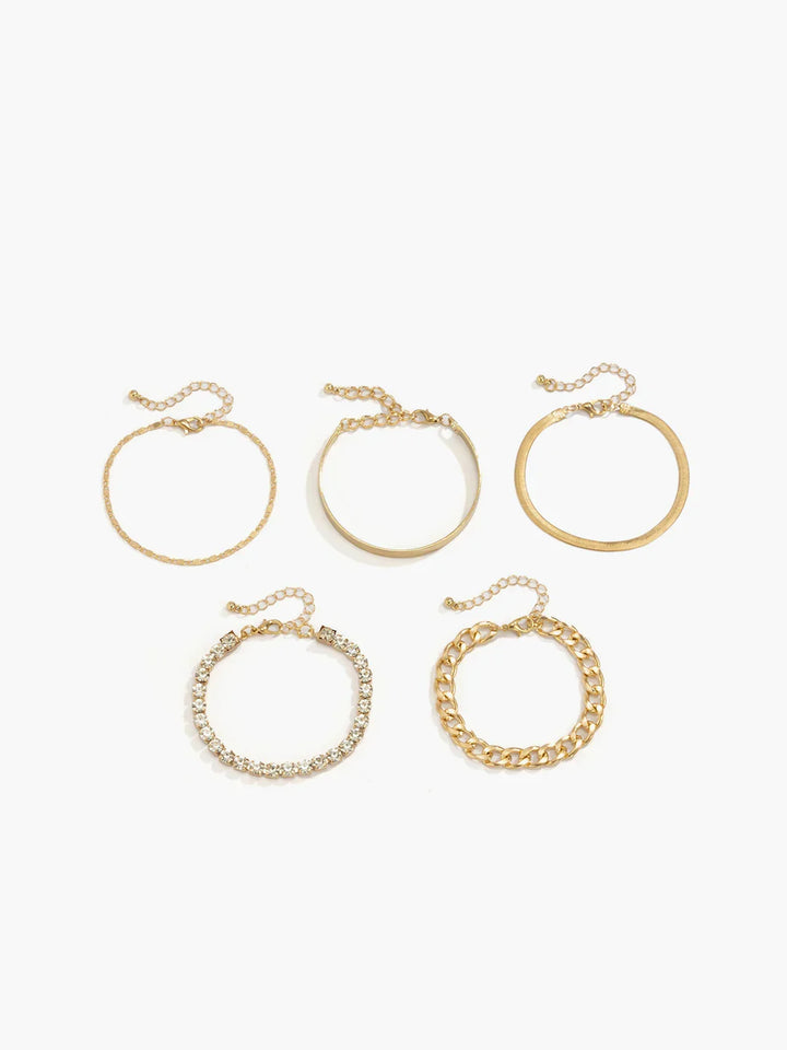 Retro Trend 5pcs Rhinestone Snake Chain Bracelet
