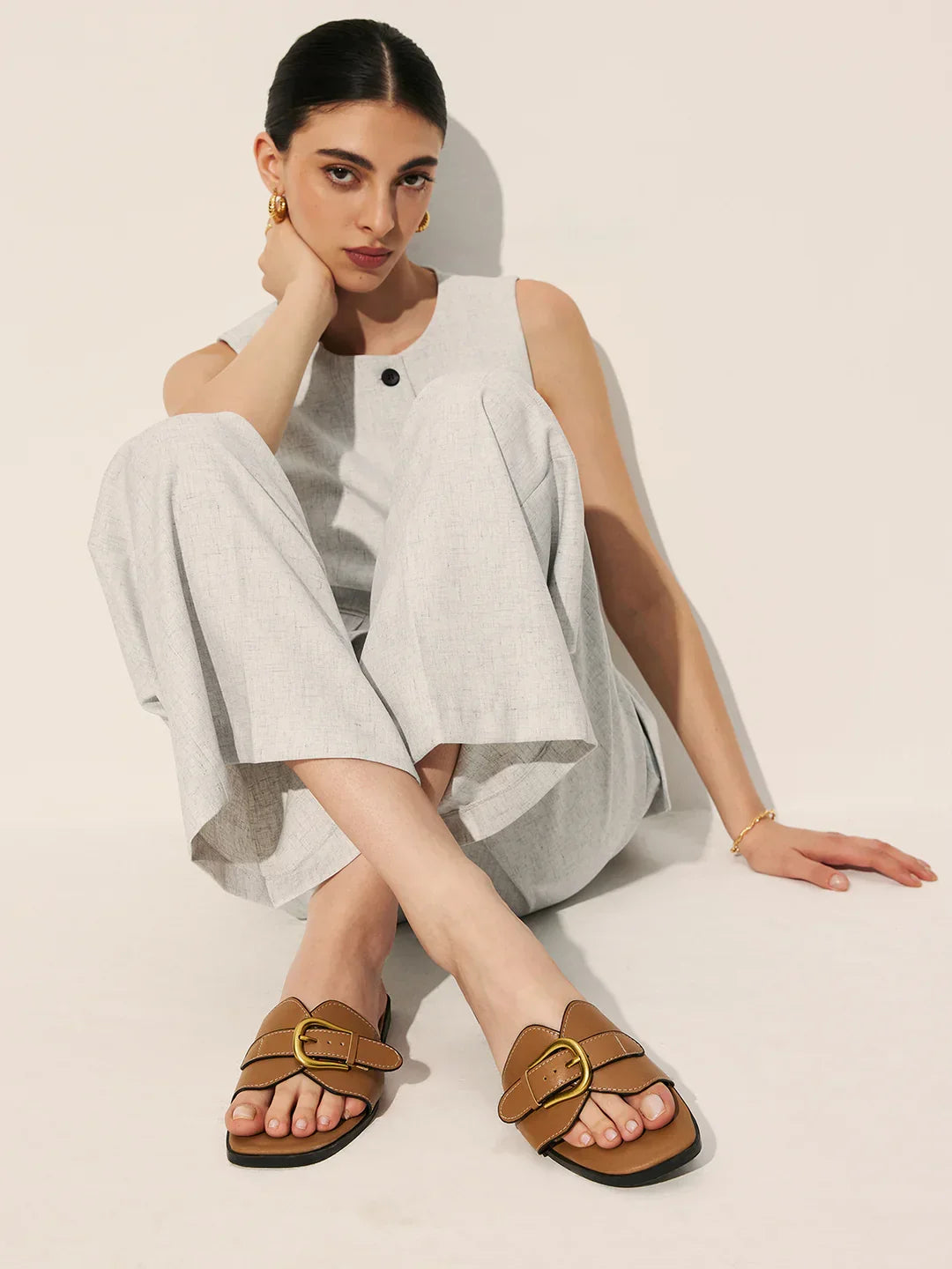 Always Chic Buckled Strap Slide Sandals