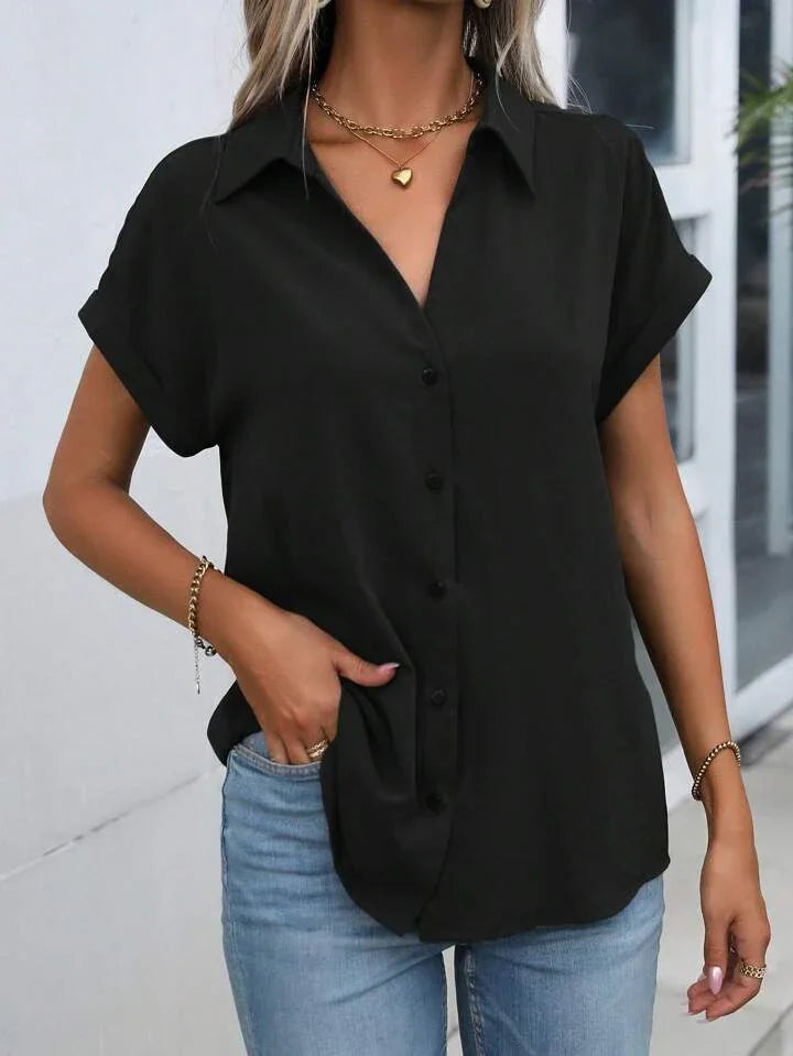 Must-have Short-sleeved Lapel Button Shirt Top