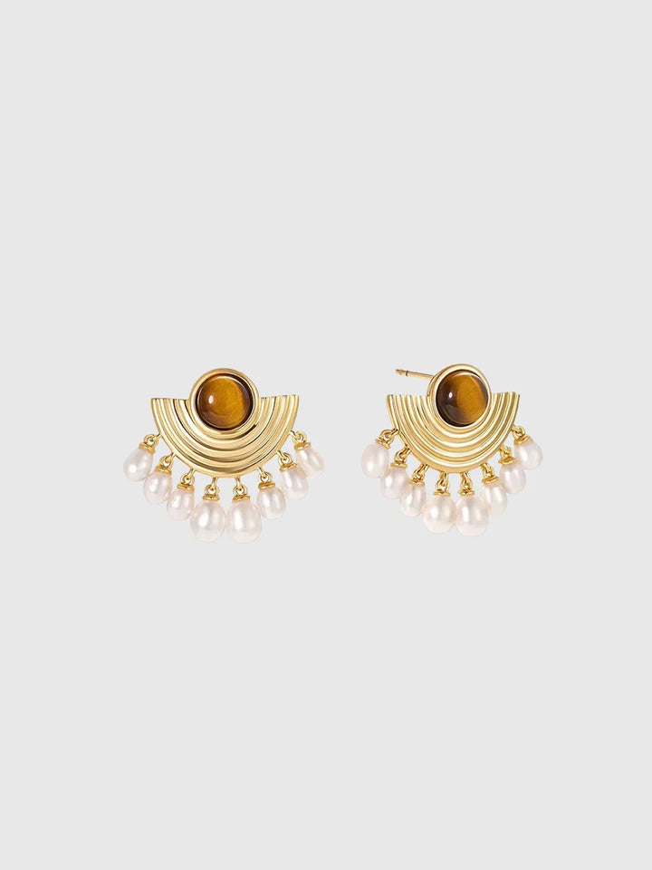Elegant Pearl and Tiger Eye Earrings