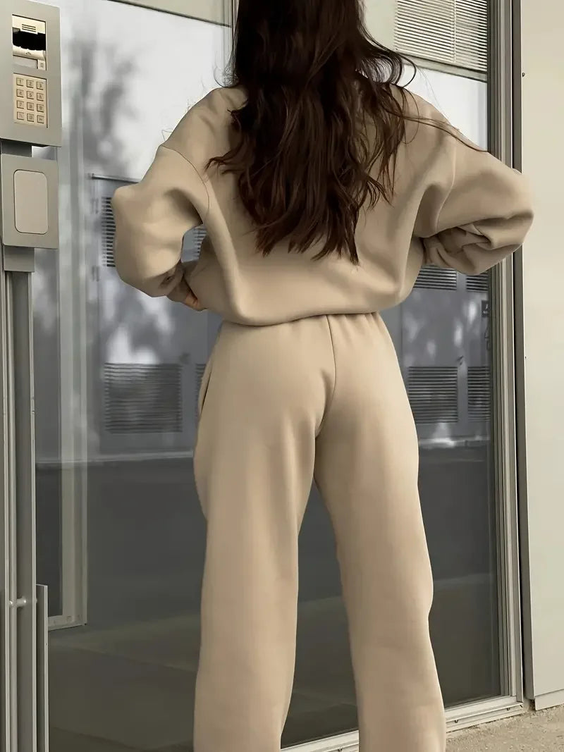 Lapel Solid Color Zipped Casual Matching Set