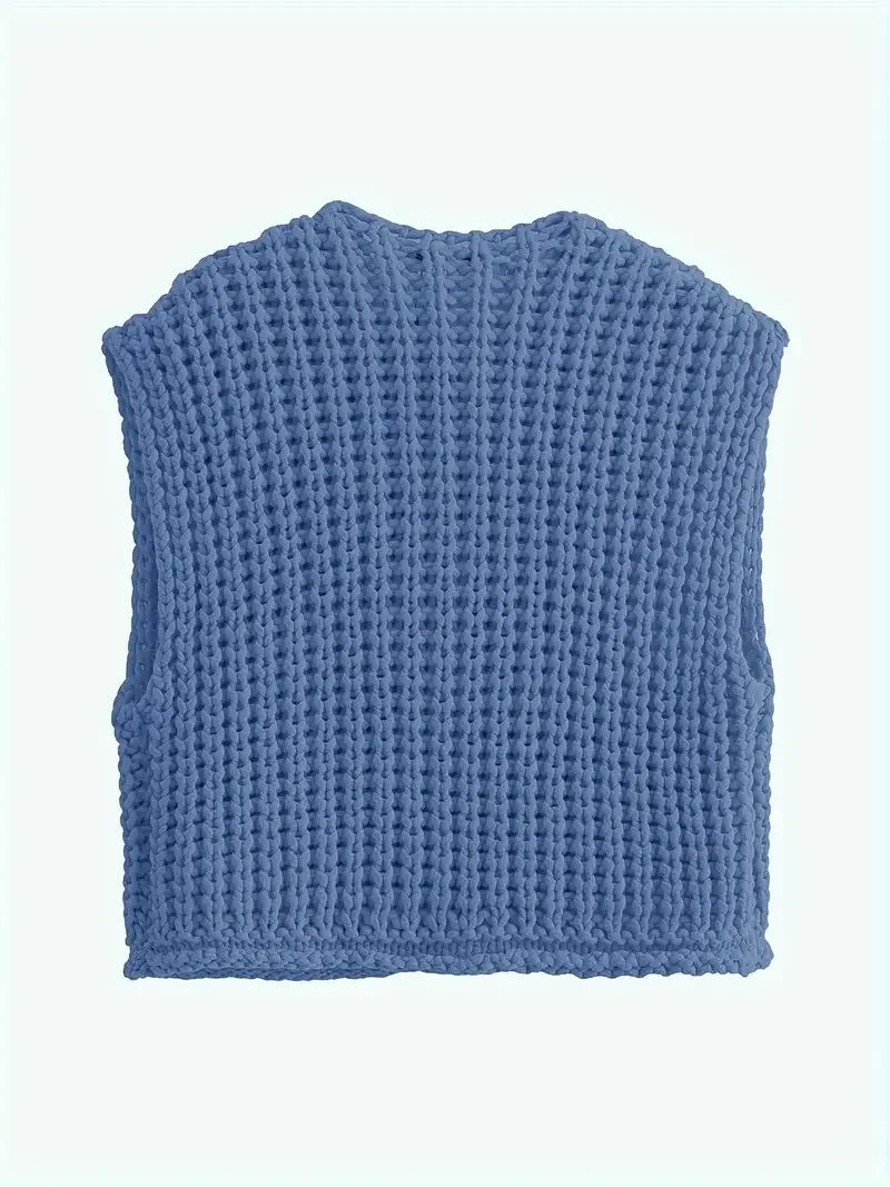 Pocket Sleeveless Short Knitted Cardigan Vest