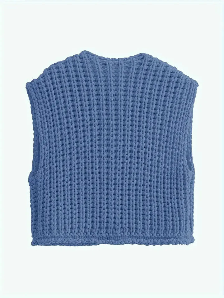 Pocket Sleeveless Short Knitted Cardigan Vest