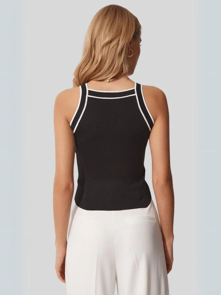 Elegant Style Contrast Trim Knit Tank Top