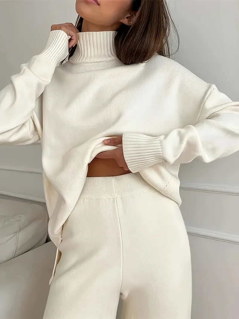 Solid Color Turtleneck Knitting Matching Set