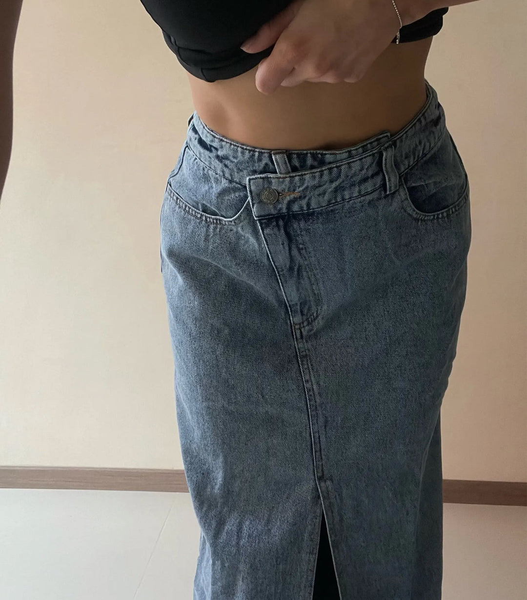 Del Mar High Slit Denim Maxi Skirt