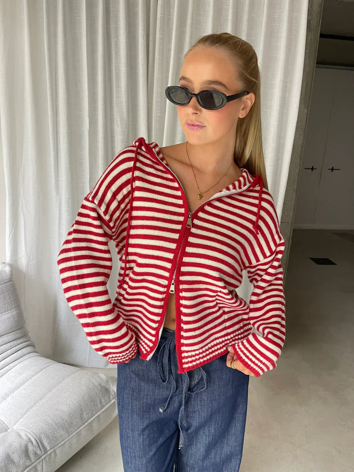 Harbour Stripe Zip-Up Knit Hoodie
