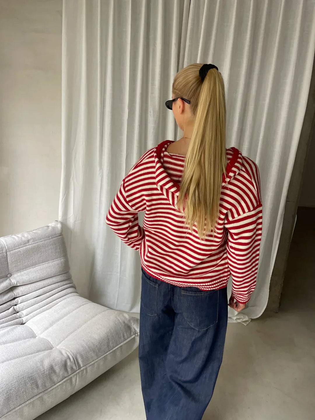 Harbour Stripe Zip-Up Knit Hoodie