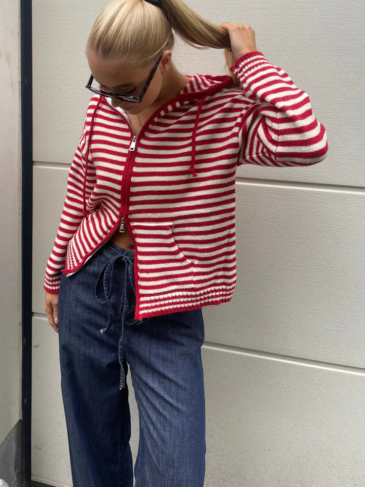 Harbour Stripe Zip-Up Knit Hoodie
