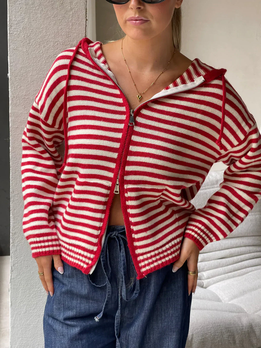 Harbour Stripe Zip-Up Knit Hoodie