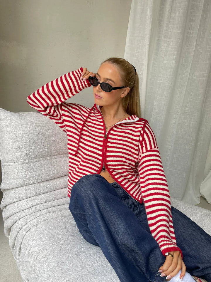 Harbour Stripe Zip-Up Knit Hoodie