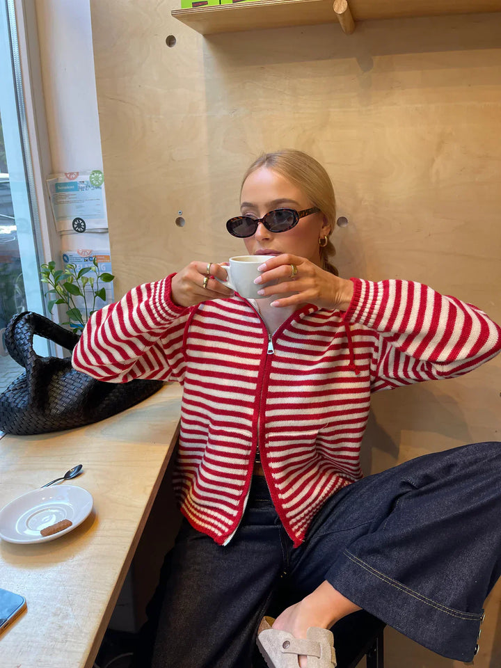 Harbour Stripe Zip-Up Knit Hoodie