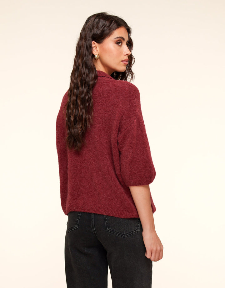 Bordeaux Knitted Button Collar Top