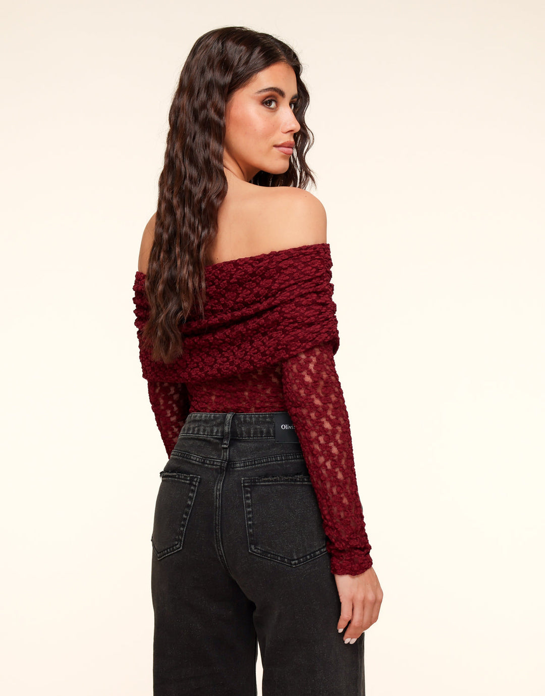 Burgundy Turn-down Off Shoulder - Top