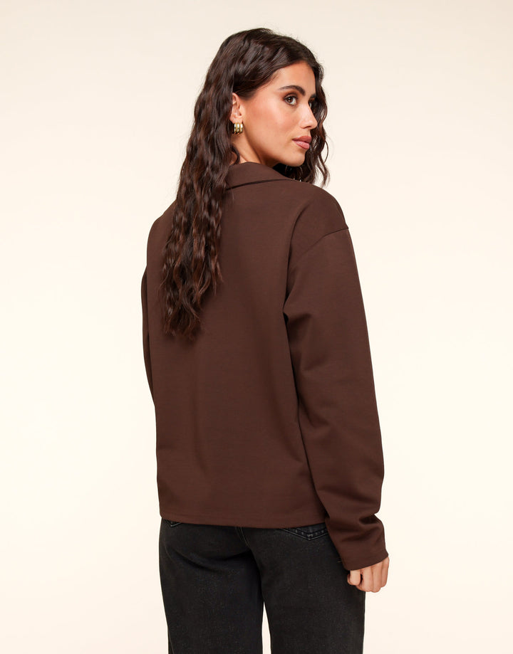Dark Brown V-Neck Loose LS - T-shirt
