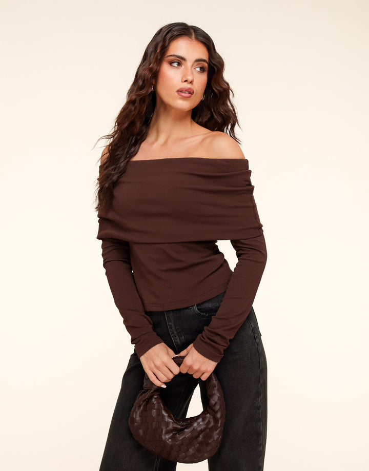 Dark Brown Off Shoulder - Top
