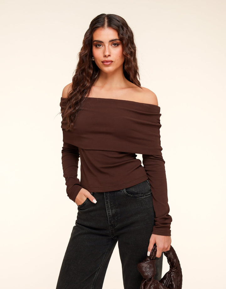 Dark Brown Off Shoulder - Top