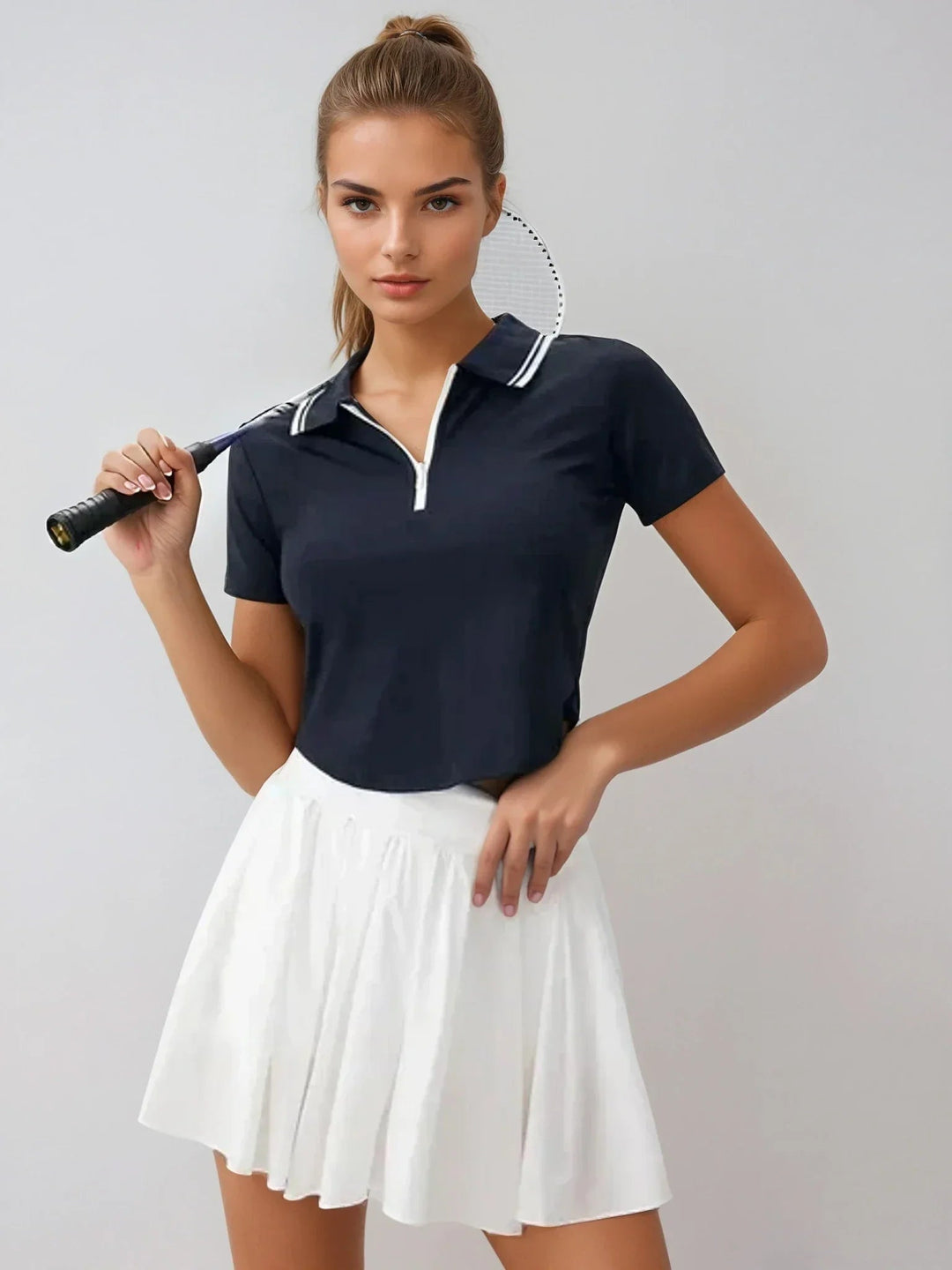 Navy Collar Short Sleeve Top