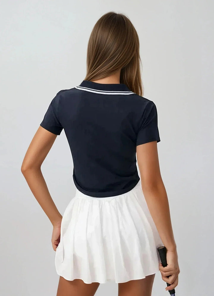 Navy Collar Short Sleeve Top