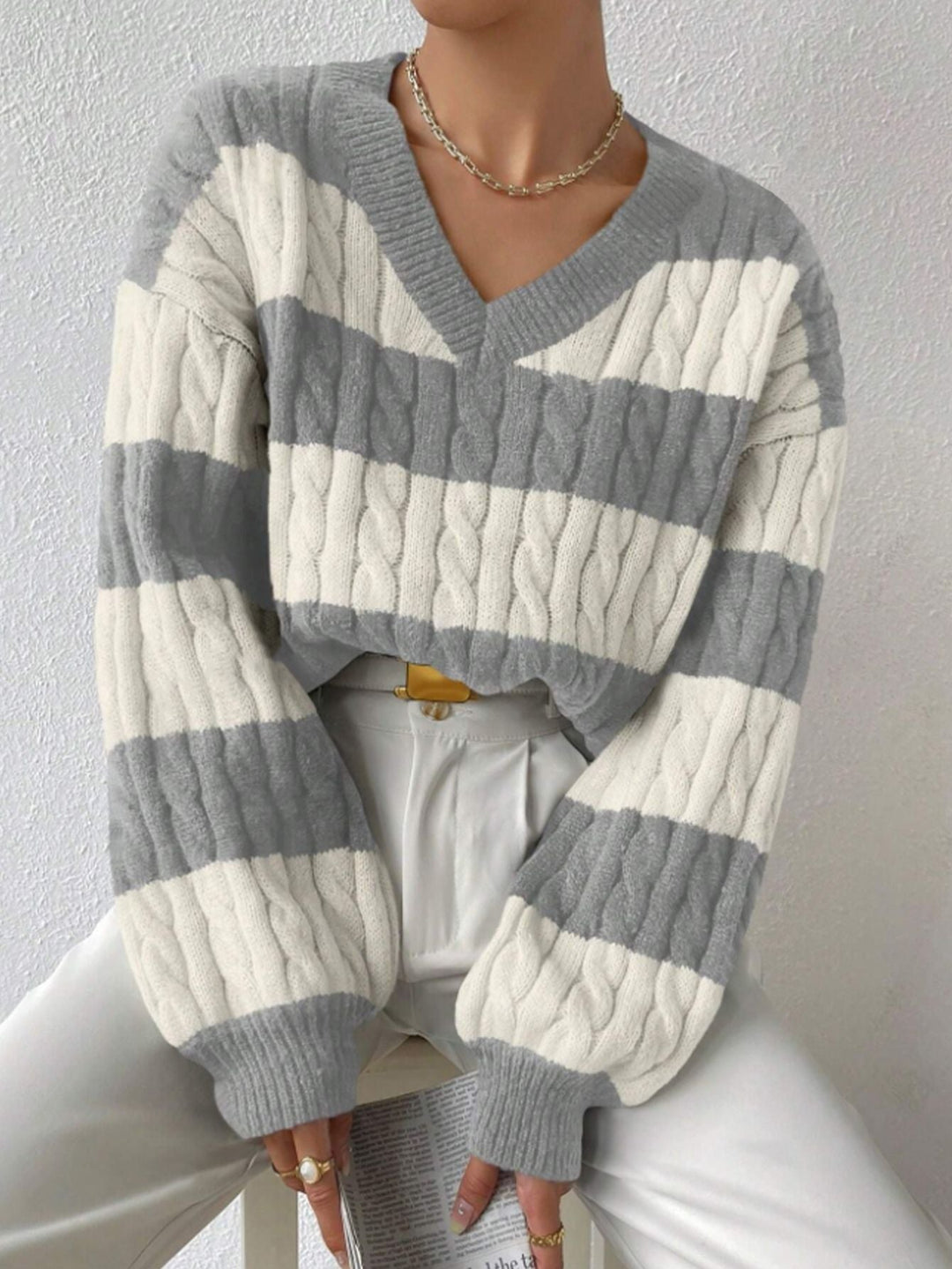 Varsity Lines Cable Knit Jumper