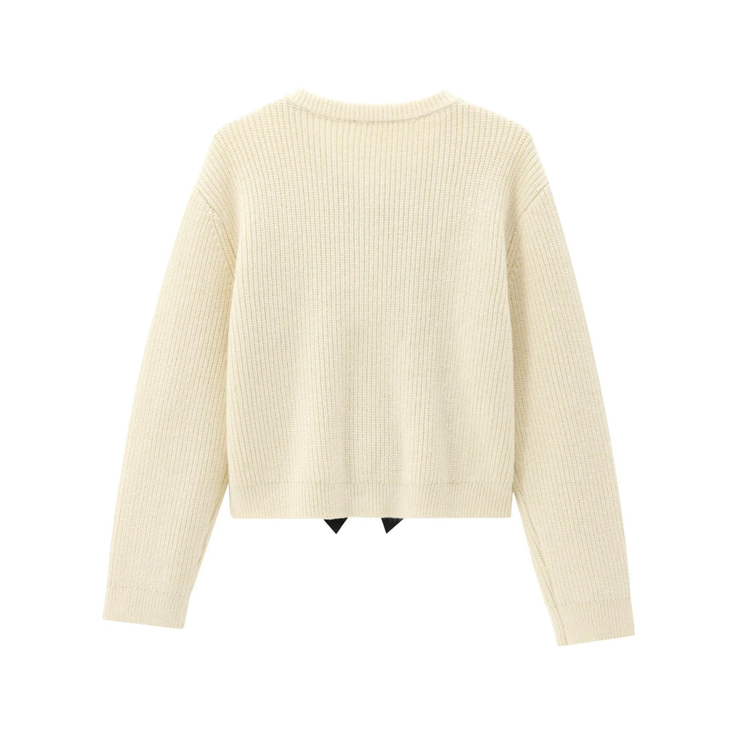 Ivory Bow Detail Ribbed Sweater