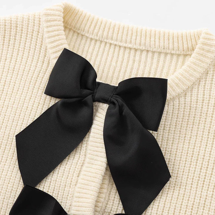Ivory Bow Detail Ribbed Sweater