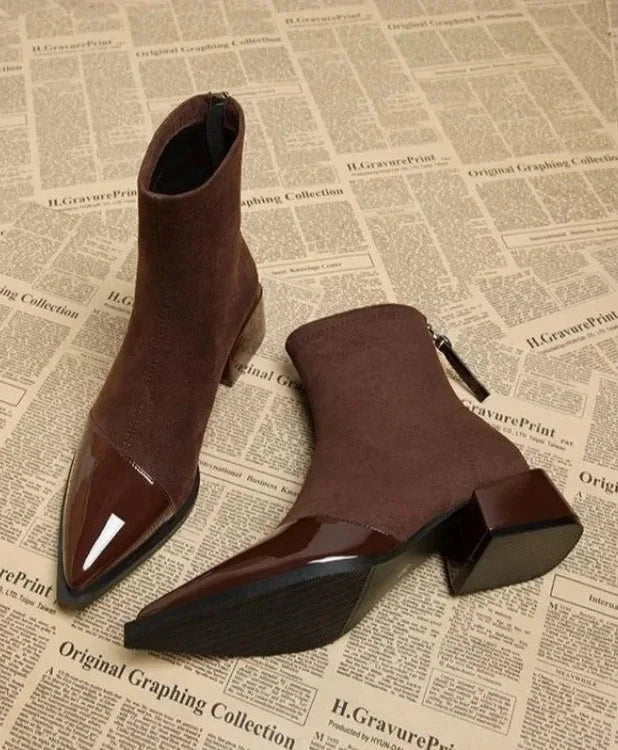 Noir Patent Trim Ankle Boots