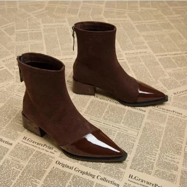 Noir Patent Trim Ankle Boots