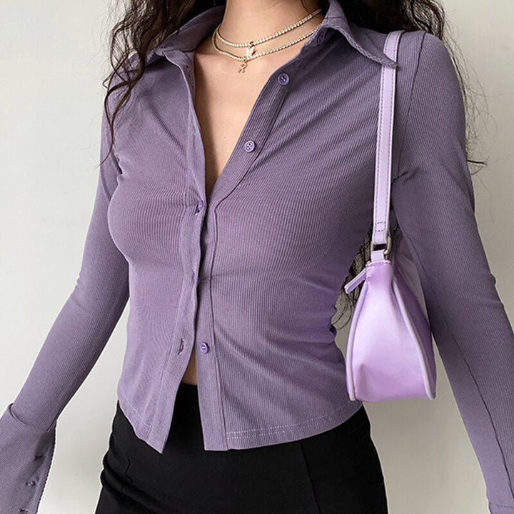 Orchid Crush Ribbed Button Top