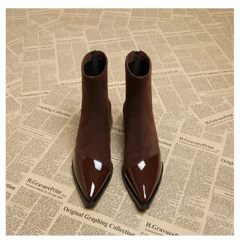 Noir Patent Trim Ankle Boots