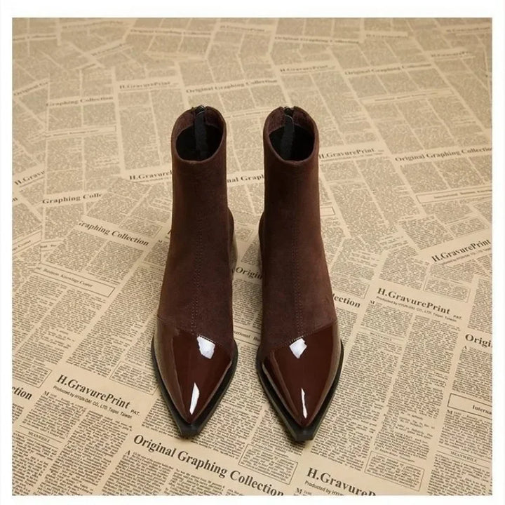 Noir Patent Trim Ankle Boots