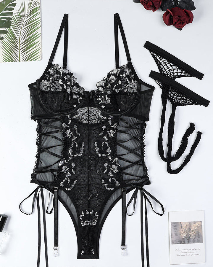 Veylana – Sheer Floral Lace Bodysuit