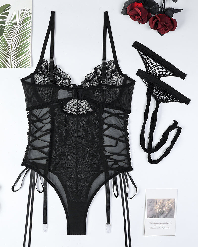 Veylana – Sheer Floral Lace Bodysuit