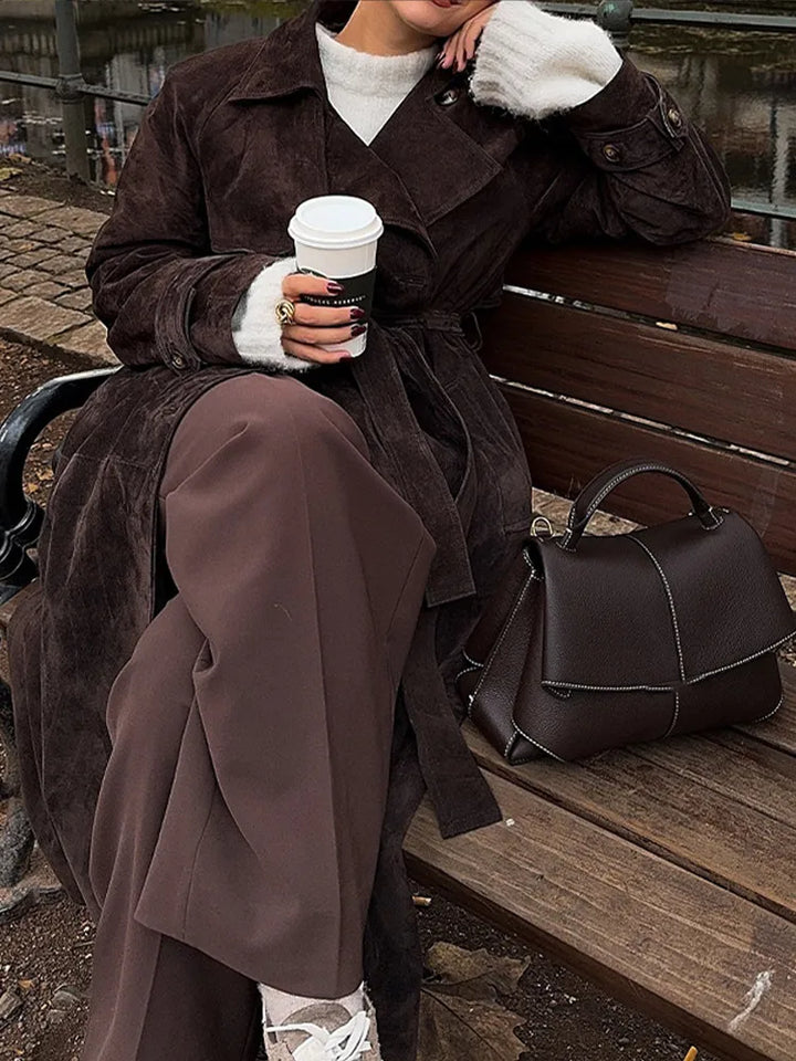 Delaney Suede Belted Trench Coat