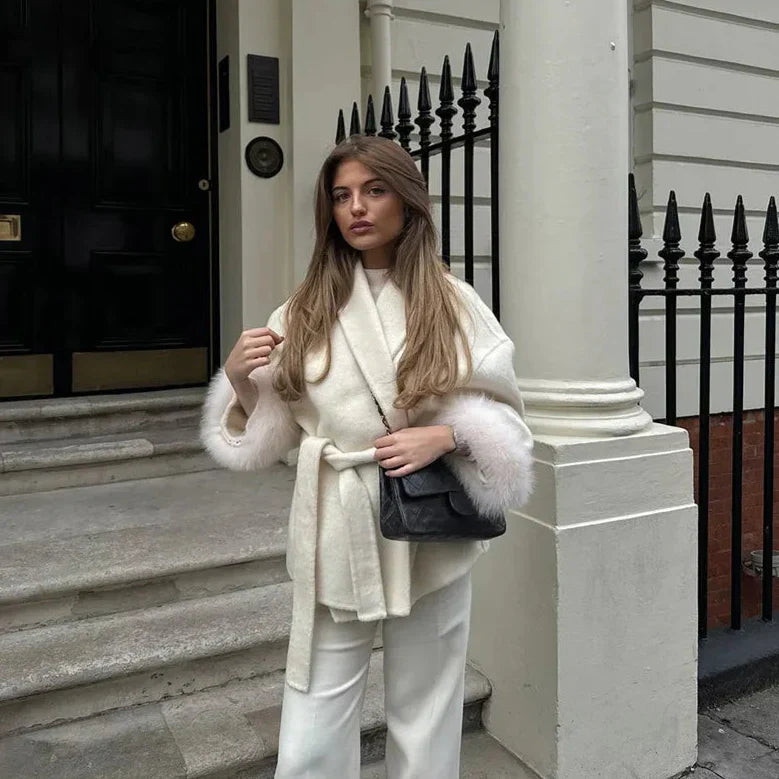 Mulberry Luxe Faux Fur Cuff Wrap Coat