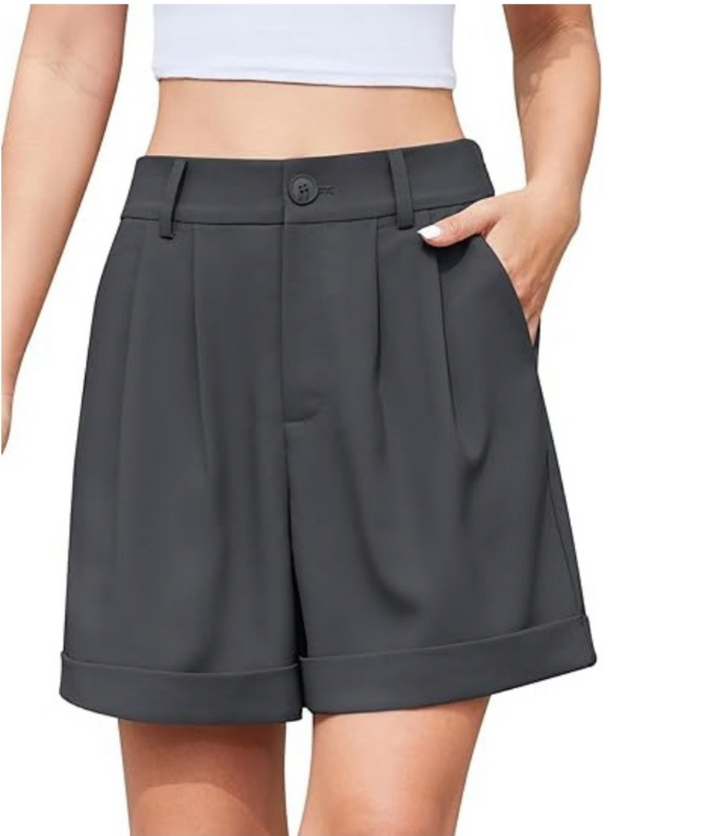 High Waisted Solid Trouser Shorts