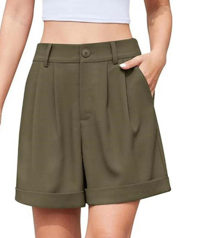 High Waisted Solid Trouser Shorts