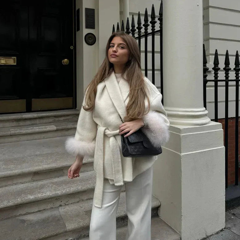 Mulberry Luxe Faux Fur Cuff Wrap Coat