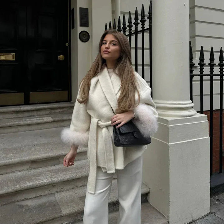Mulberry Luxe Faux Fur Cuff Wrap Coat