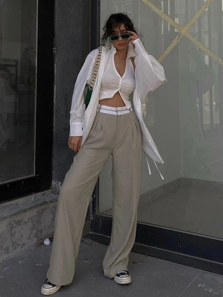 Milan Fold-Detail Wide Leg Pants