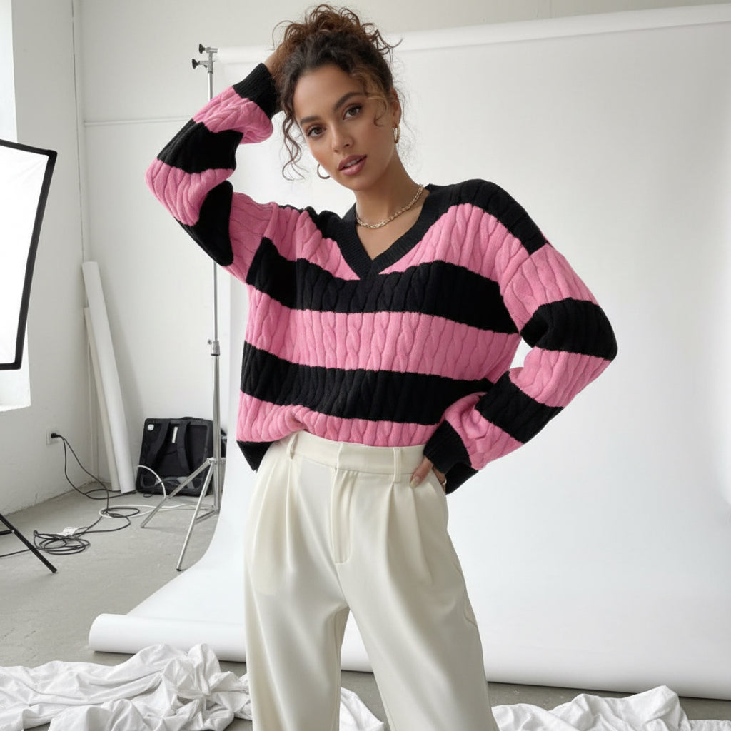 Academia Stripe Cable Knit Sweater