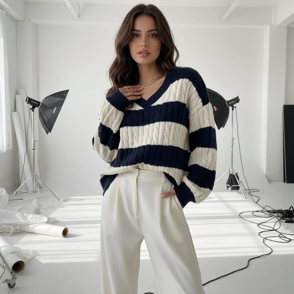 Academia Stripe Cable Knit Sweater