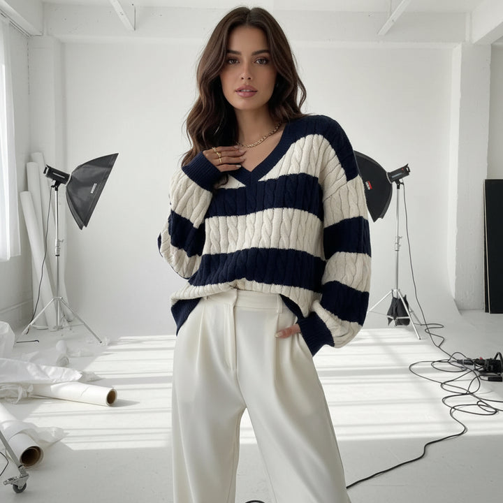 Academia Stripe Cable Knit Sweater